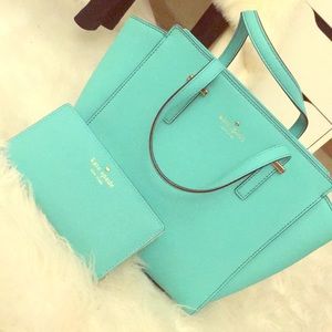 Worn only once. Kate Spade aqua blue handbag!